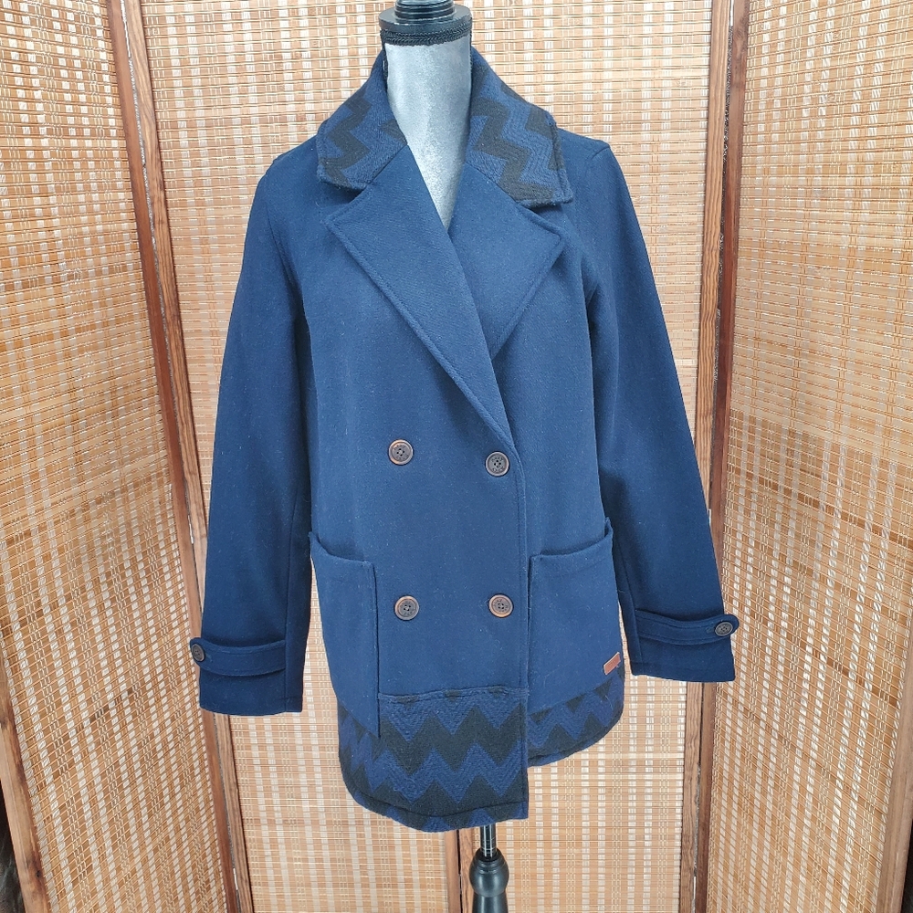 ◇ Roxy Moonlight Pea Coat Wool Blend Size Medium Navy Blue Black